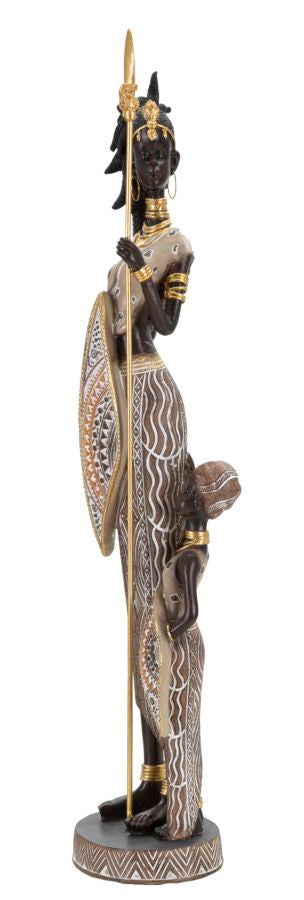Masai Figur mit Kind 46 cm aus Harz – Moderne Dekoration