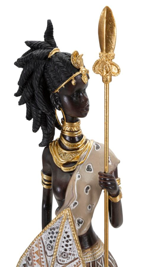 Masai Figur mit Kind 46 cm aus Harz – Moderne Dekoration