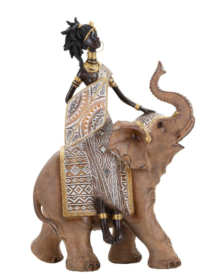 Masai Figur mit Elefant 32,5 cm aus Harz – Moderne Dekoration