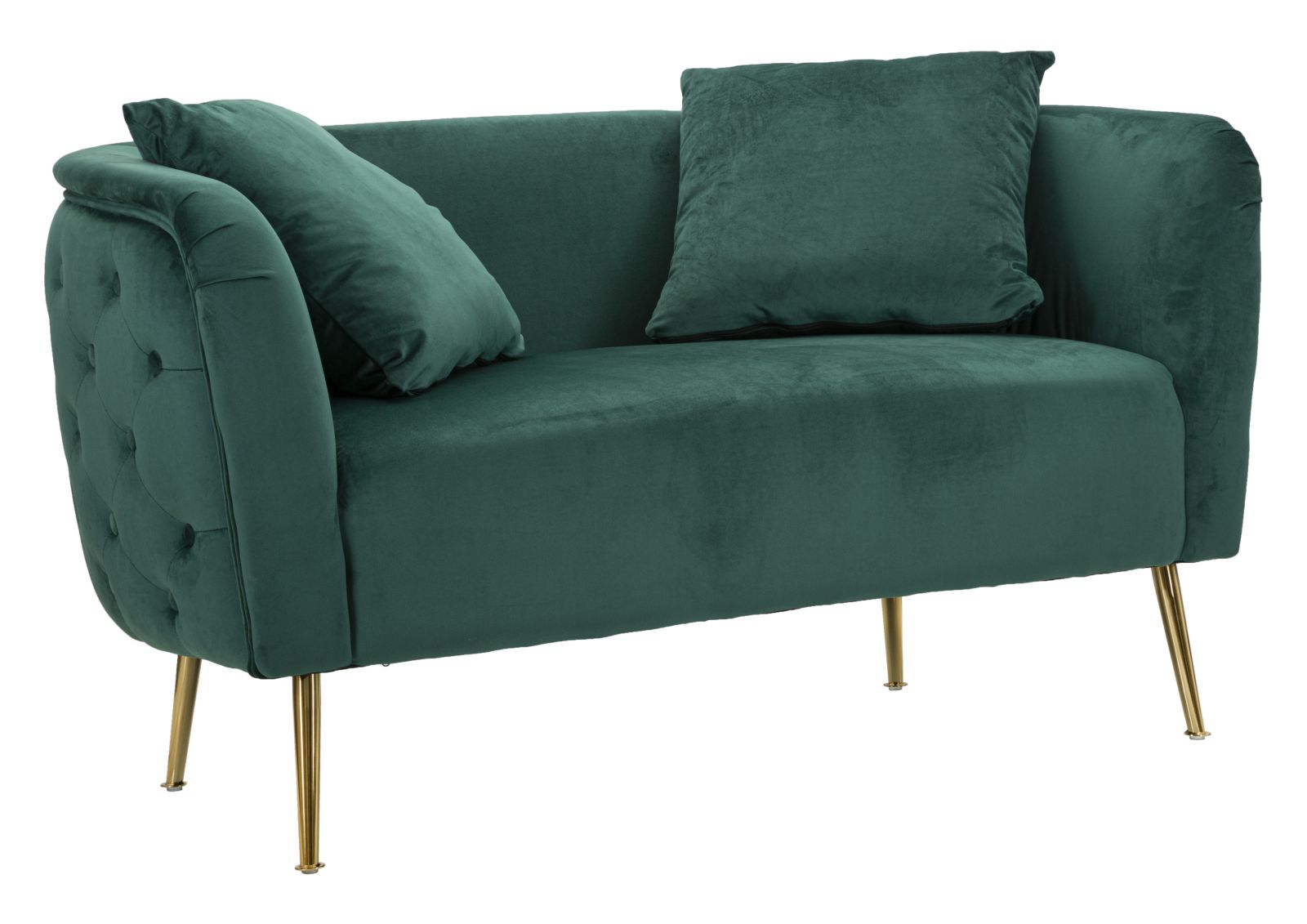 Samt Sofa Verde Lucente 127 cm mit Kissen und Goldfüßen