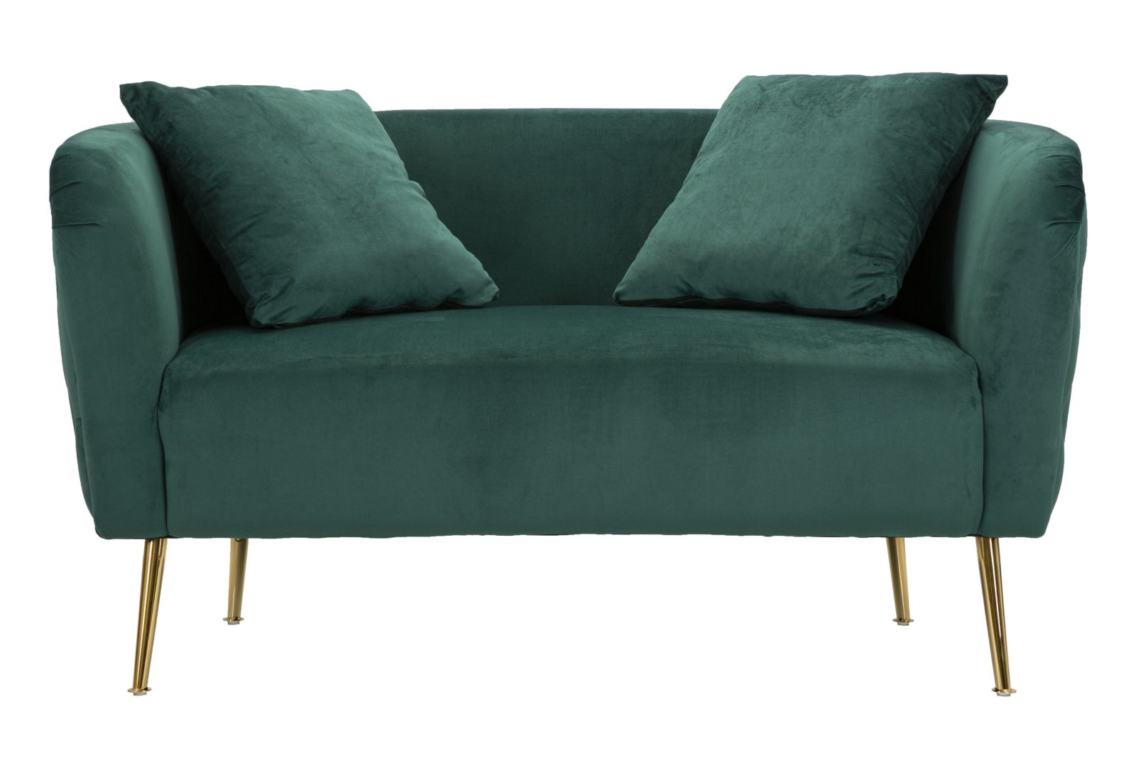 Samt Sofa Verde Lucente 127 cm mit Kissen und Goldfüßen