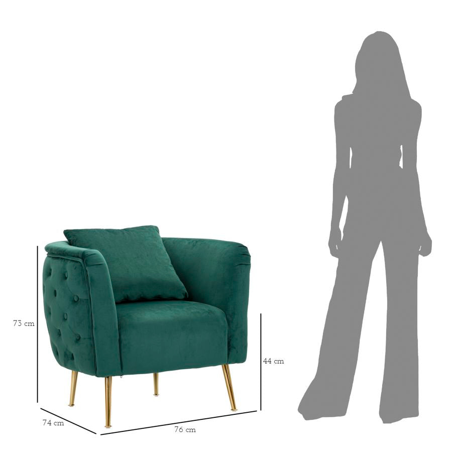Samt Sessel Verde Eleganza 76 cm mit Goldfüßen