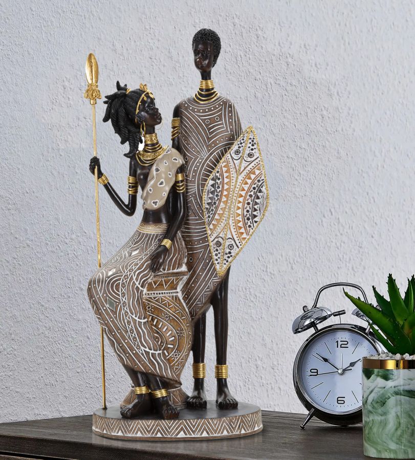 Masai Figuren Familie 38 cm aus Harz – Moderne Dekoration