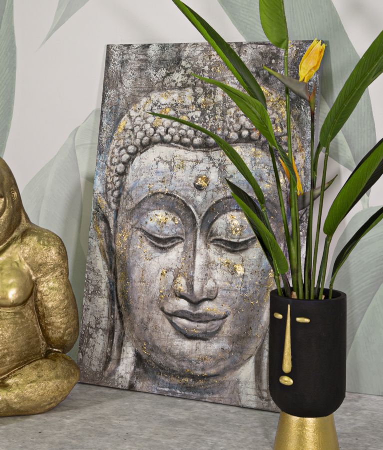 Wandbild Face Buddha Light A Leinwand Boho Chic Grau Gold 80X3X120cm