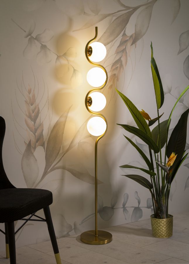 Glamy Stehlampe 4-flammig 165 cm – Elegante Designlampe in Gold mit Glas-Kugeln