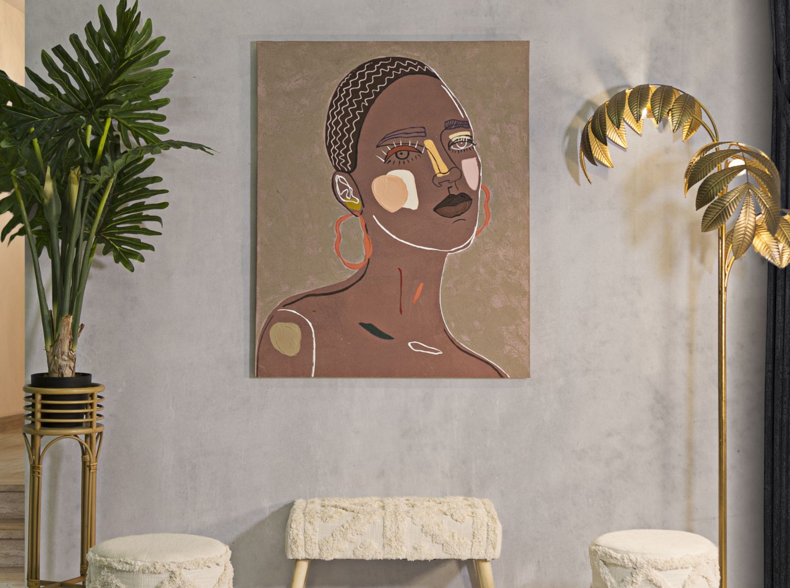 Wandbild Tribal Face Boho Chic 80x100cm Leinwand Porträt Deko