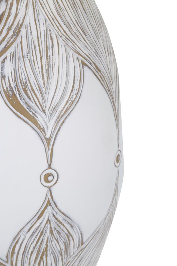 Tischlampe Atene Oval Boho Chic Weiss Beige Resina Stoff