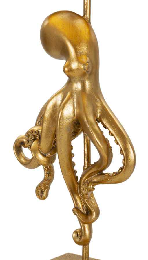 Oktopus Tischlampe Gold 64,5 cm mit Stoffschirm – Extravagantes Wohnaccessoire