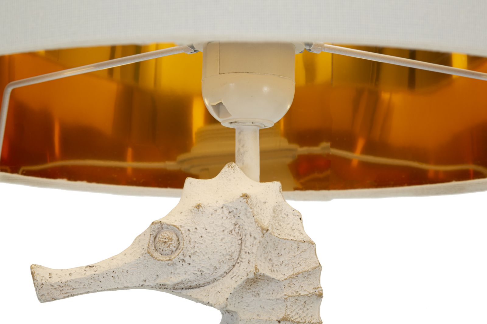 Seepferdchen Tischlampe 66 cm mit Stoffschirm in Weiß – Maritimes Wohnaccessoire