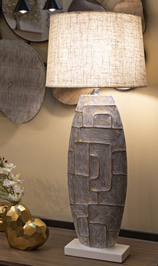 Eclips Tower Tischlampe Gold 90 cm mit Stoffschirm – Glamour Wohnaccessoire