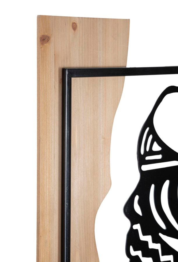 Wandpanel Nayela Tribal Frau mit Kopftuch Metall Holzoptik 80x53 cm