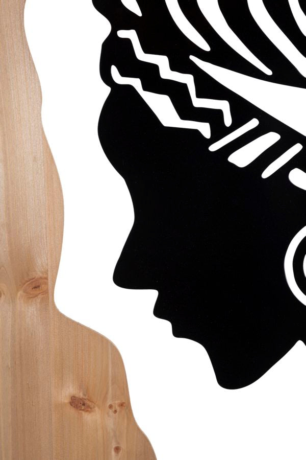 Wandpanel Nayela Tribal Frau mit Kopftuch Metall Holzoptik 80x53 cm