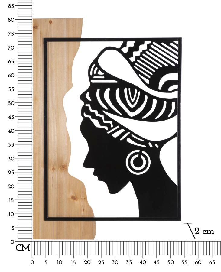 Wandpanel Nayela Tribal Frau mit Kopftuch Metall Holzoptik 80x53 cm
