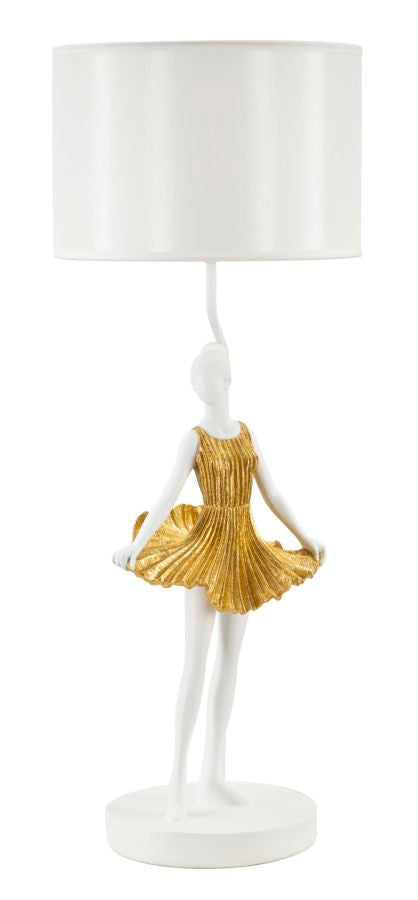 Ballerina Tischlampe Gold 90,5 cm mit Stoffschirm – Glamour Wohnaccessoire