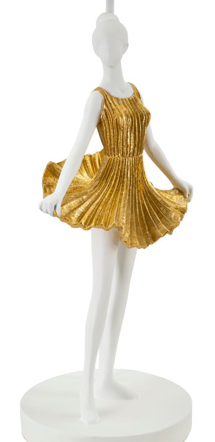 Ballerina Tischlampe Gold 90,5 cm mit Stoffschirm – Glamour Wohnaccessoire