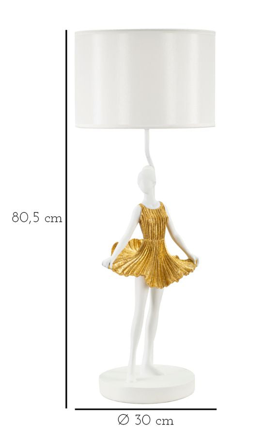Ballerina Tischlampe Gold 90,5 cm mit Stoffschirm – Glamour Wohnaccessoire