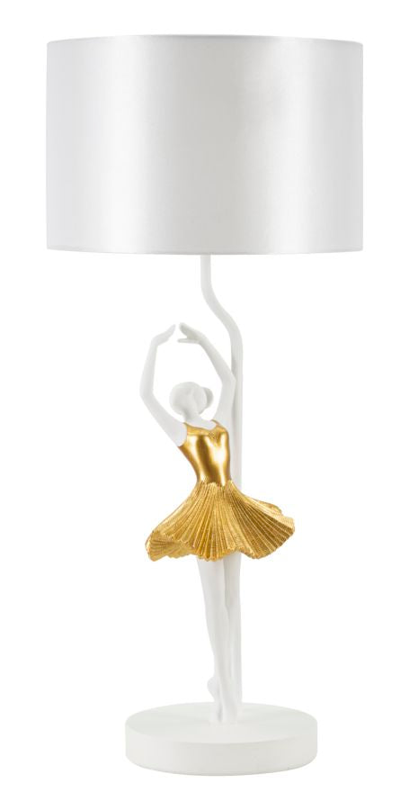 Ballerina Tischlampe Gold 64 cm mit Stoffschirm – Glamour Wohnaccessoire