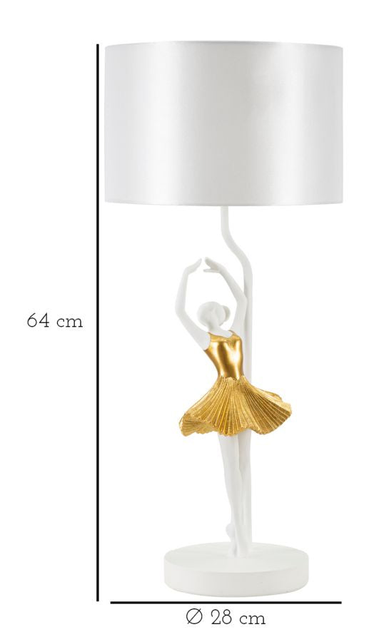 Ballerina Tischlampe Gold 64 cm mit Stoffschirm – Glamour Wohnaccessoire