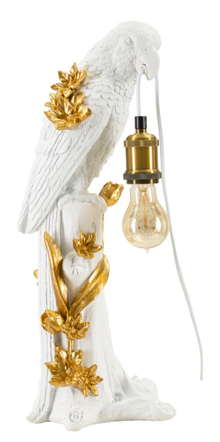 Papagei Tischlampe Gold 50,5 cm mit schwarzem Stoffschirm – Glamour Wohnaccessoire