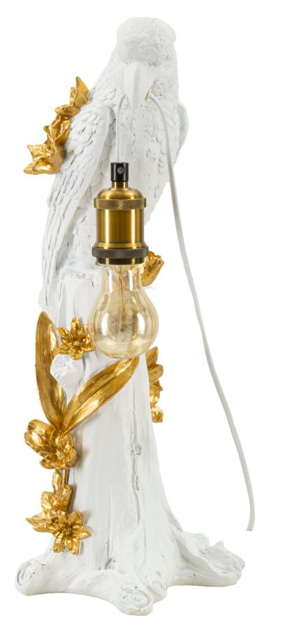 Papagei Tischlampe Gold 50,5 cm mit schwarzem Stoffschirm – Glamour Wohnaccessoire