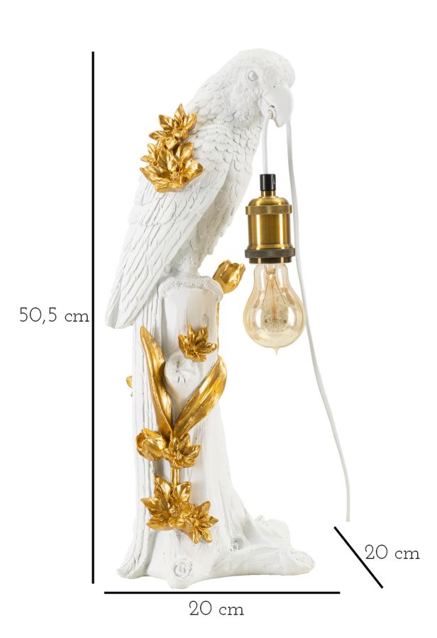 Papagei Tischlampe Gold 50,5 cm mit schwarzem Stoffschirm – Glamour Wohnaccessoire