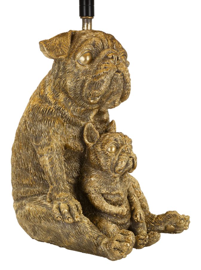 Bulldog Tischlampe Gold 43,8 cm mit schwarzem Stoffschirm – Glamour Wohnaccessoire