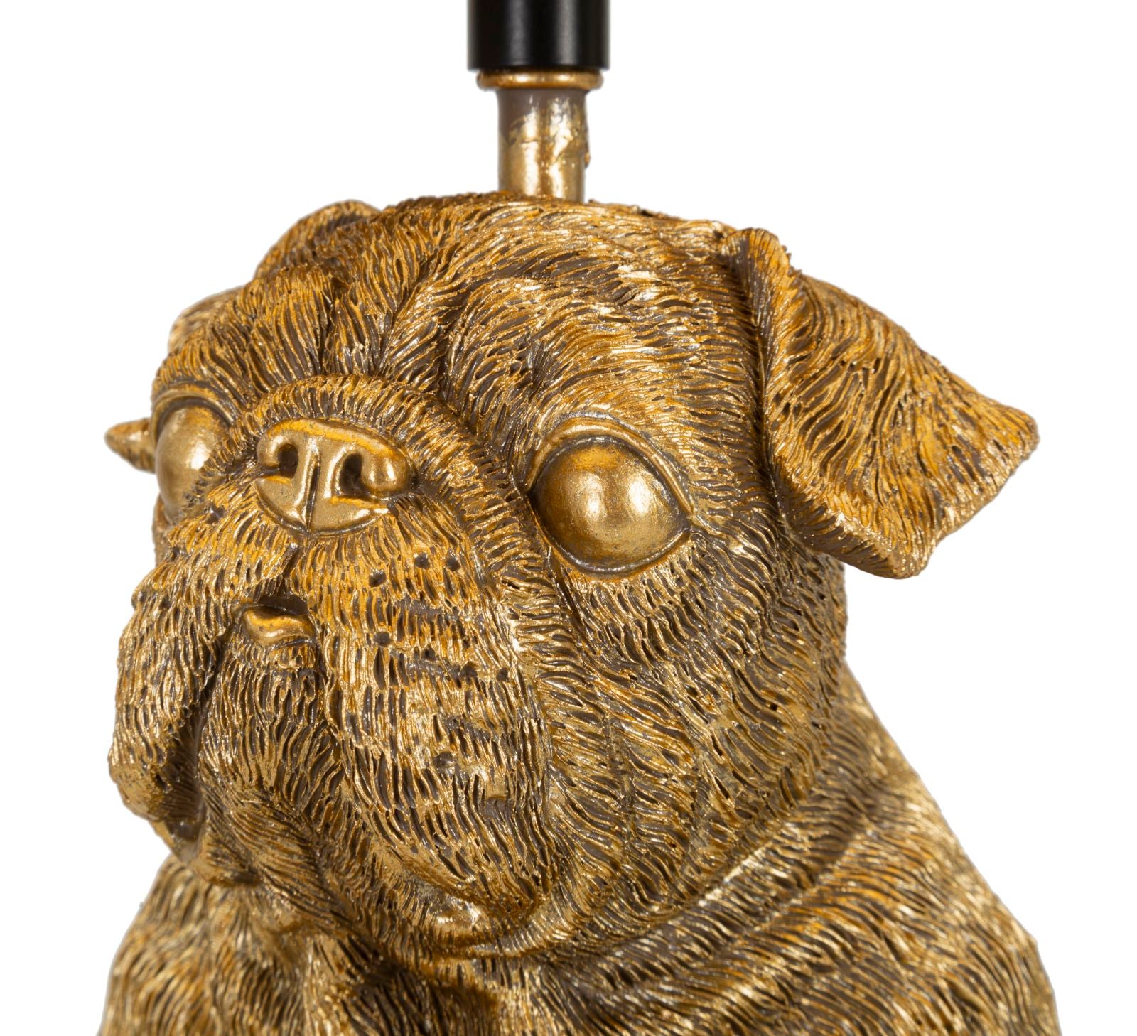 Bulldog Tischlampe Gold 43,8 cm mit schwarzem Stoffschirm – Glamour Wohnaccessoire