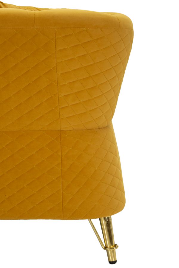 Samt Sofa Aurelia Senape 162 cm mit Kissen und Goldgestell