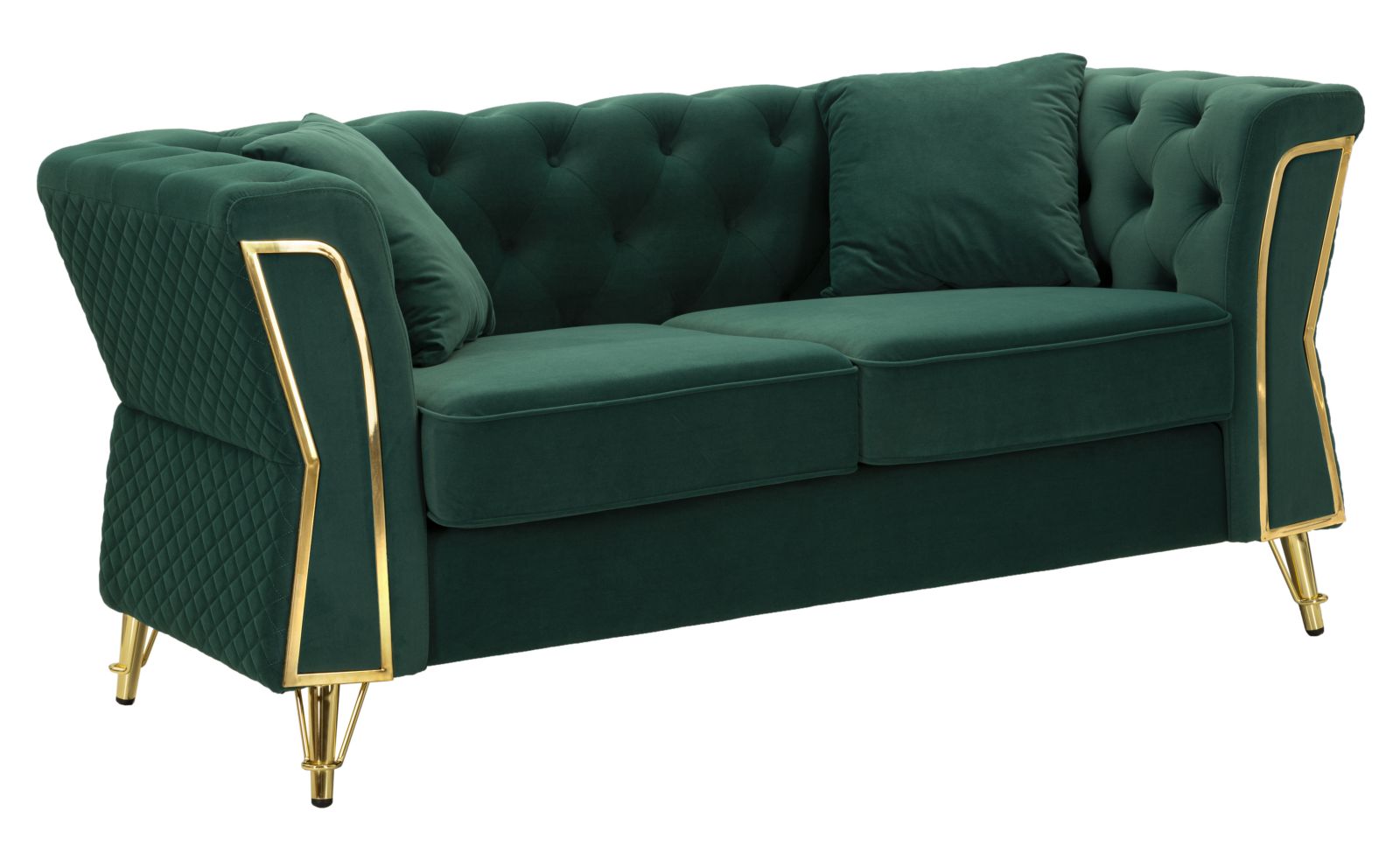 Samt Sofa Aurelia Verde 162 cm mit Kissen und Goldgestell