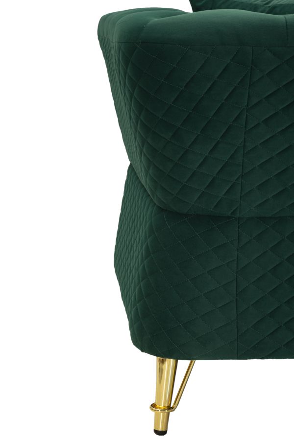 Samt Sofa Aurelia Verde 162 cm mit Kissen und Goldgestell