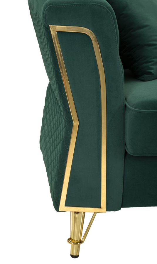 Samt Sofa Aurelia Verde 162 cm mit Kissen und Goldgestell