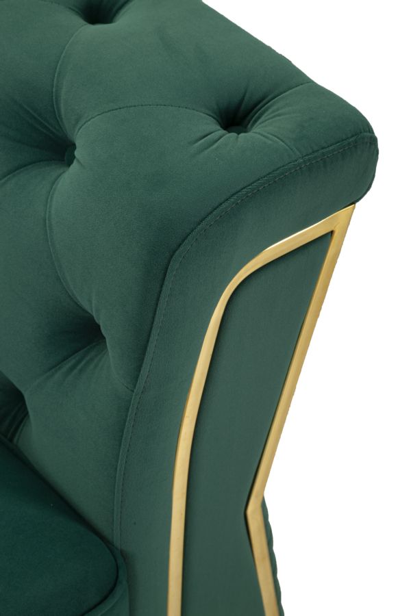 Samt Sofa Aurelia Verde 162 cm mit Kissen und Goldgestell