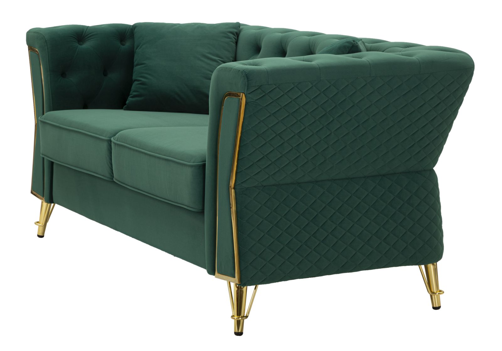 Samt Sofa Aurelia Verde 162 cm mit Kissen und Goldgestell
