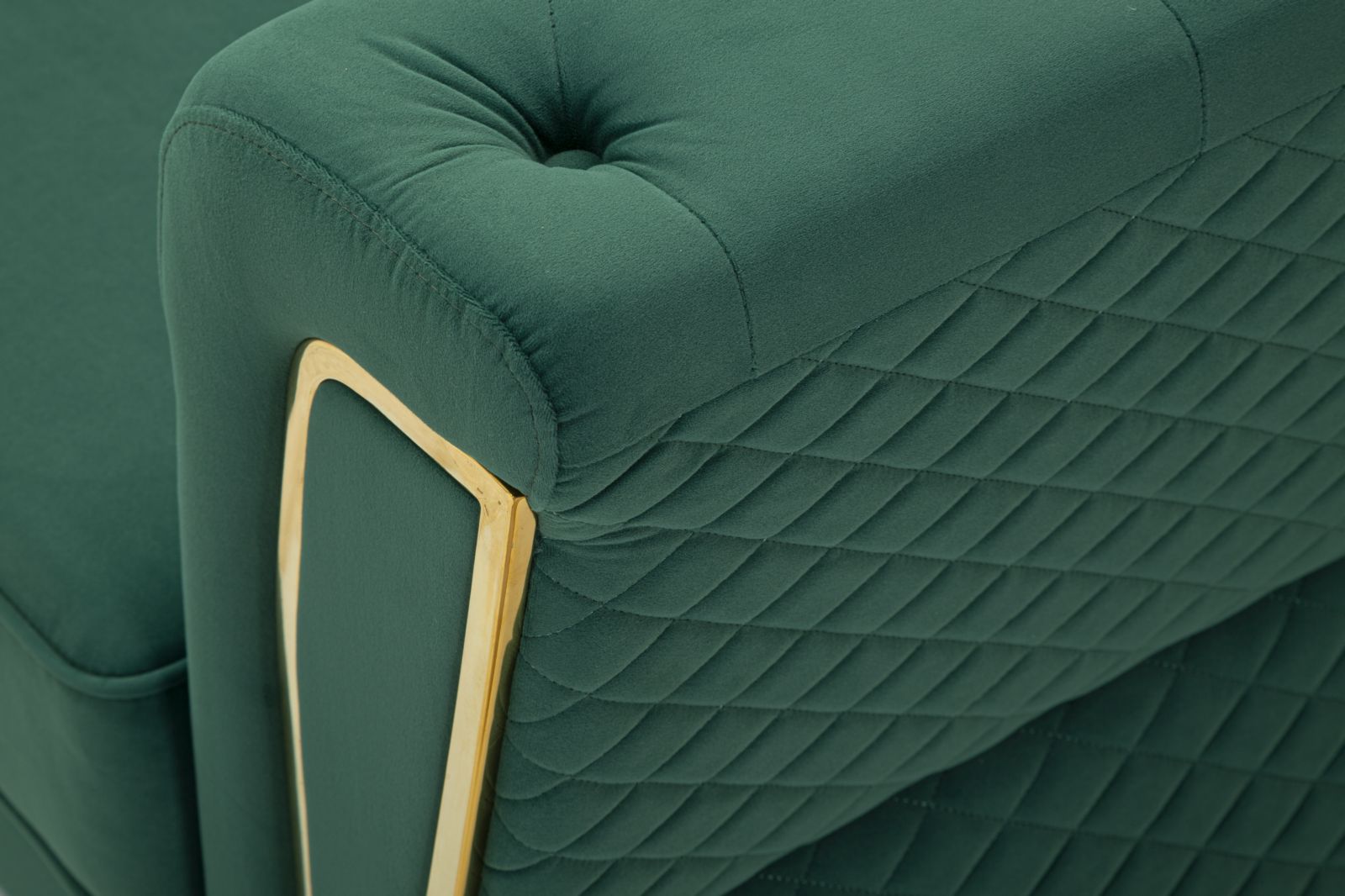 Samt Sofa Aurelia Verde 162 cm mit Kissen und Goldgestell