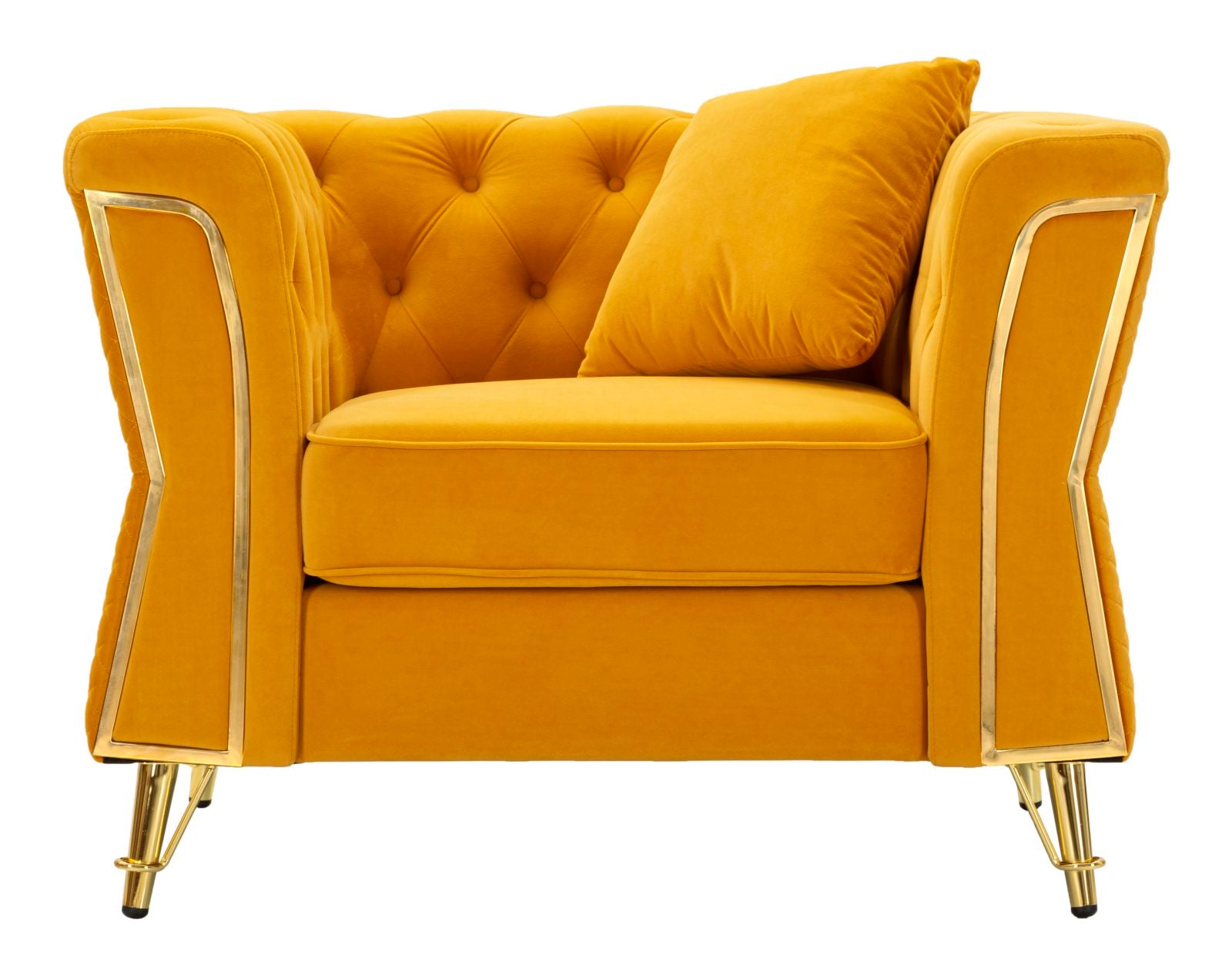 Sessel Emy Senape 104 cm Samt mit Goldgestell und Kissen