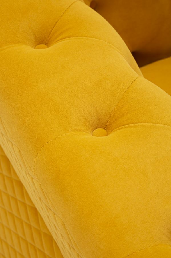 Sessel Emy Senape 104 cm Samt mit Goldgestell und Kissen