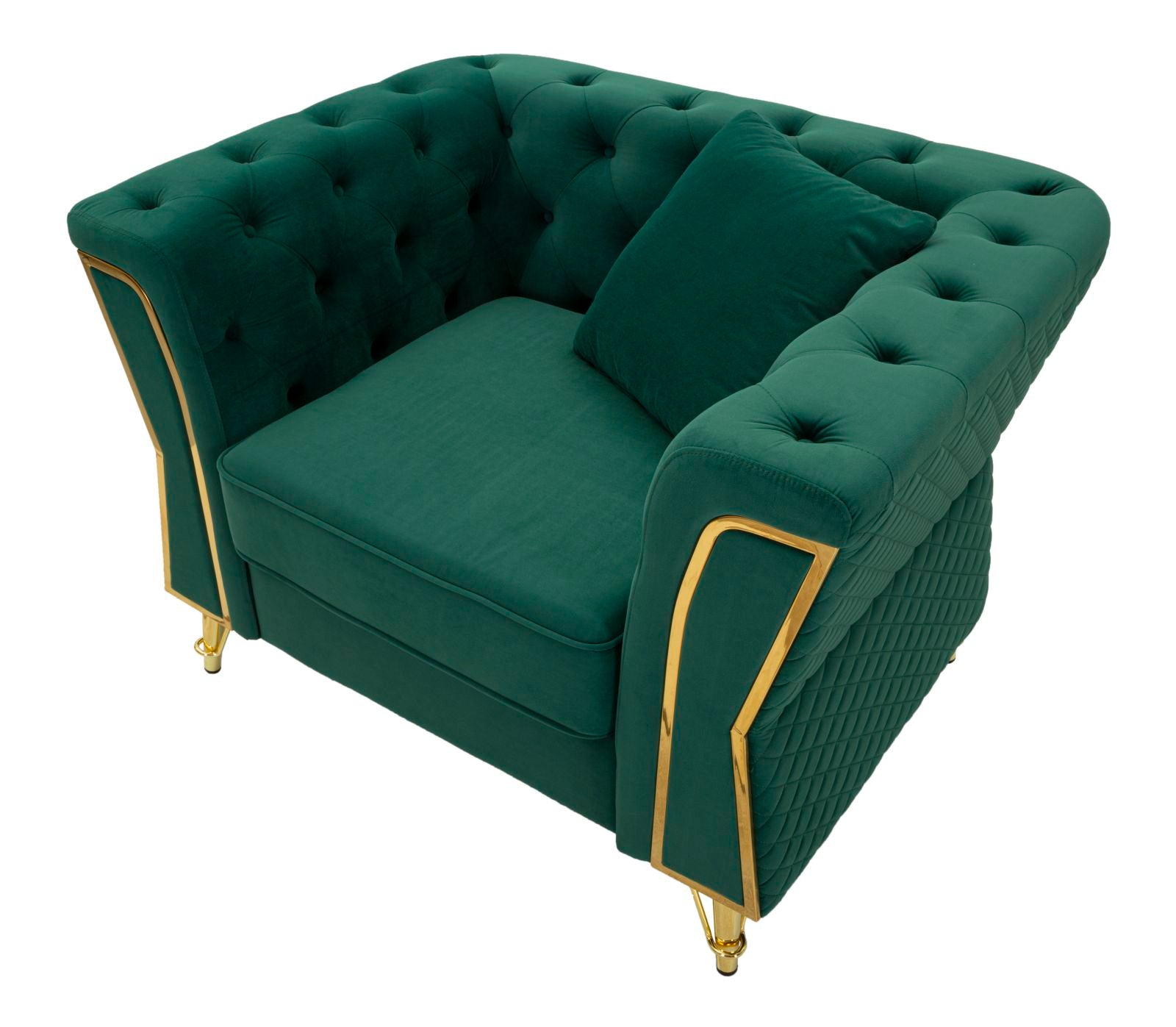 Sessel Emy Verde 104 cm Samt mit Goldgestell und Kissen