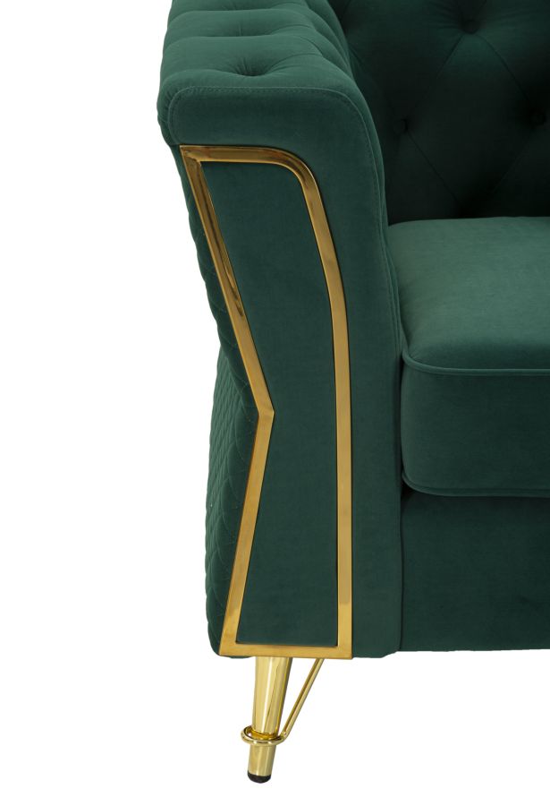 Sessel Emy Verde 104 cm Samt mit Goldgestell und Kissen