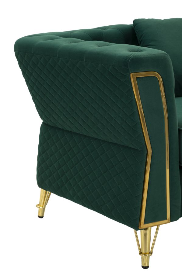 Sessel Emy Verde 104 cm Samt mit Goldgestell und Kissen