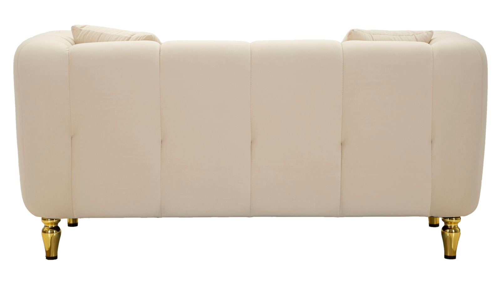 Samt Sofa Alma Crema 155 cm mit Kissen und Goldfüßen
