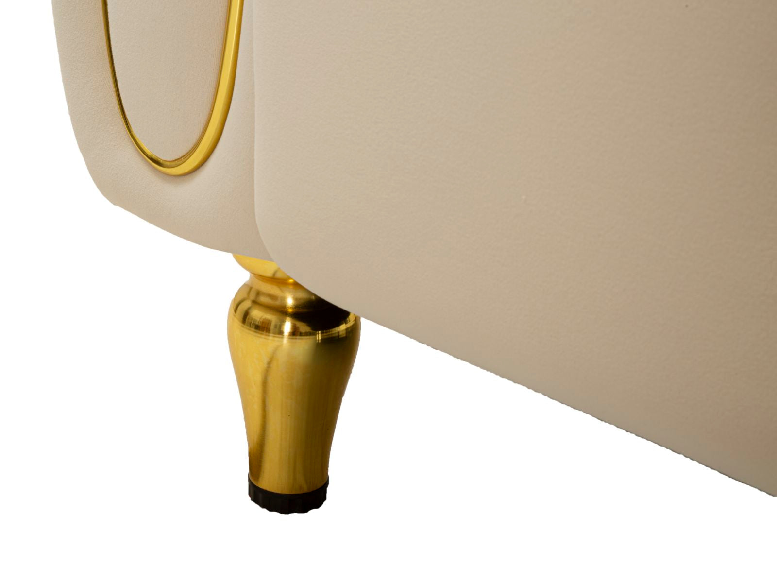 Samt Sofa Alma Crema 155 cm mit Kissen und Goldfüßen