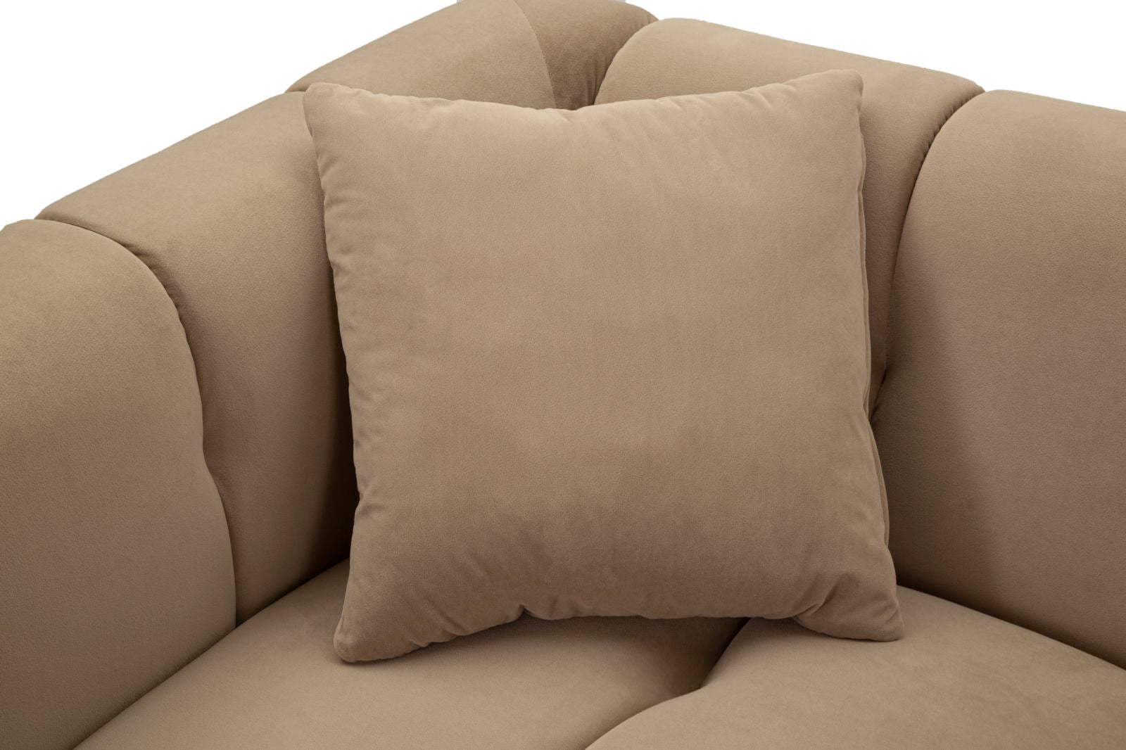 Samt Sofa Alma Grigio 155 cm mit Kissen und Goldfüßen