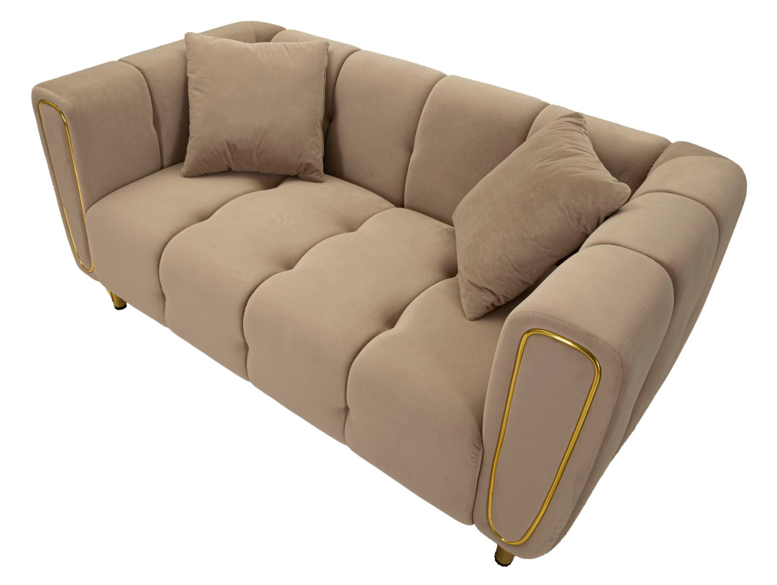 Samt Sofa Alma Grigio 155 cm mit Kissen und Goldfüßen