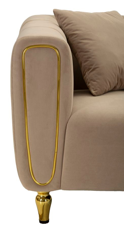 Samt Sofa Alma Grigio 155 cm mit Kissen und Goldfüßen