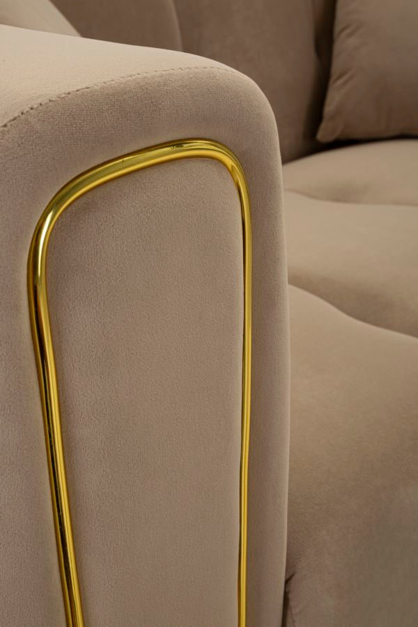 Samt Sofa Alma Grigio 155 cm mit Kissen und Goldfüßen