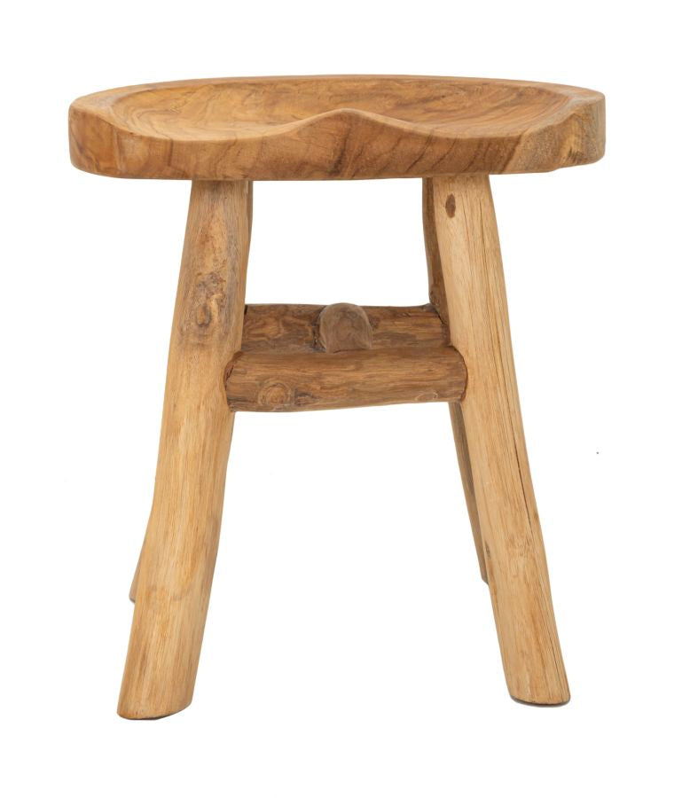 Hocker Sel Teak Holz Boho Chic Natur Handgefertigt Unikat