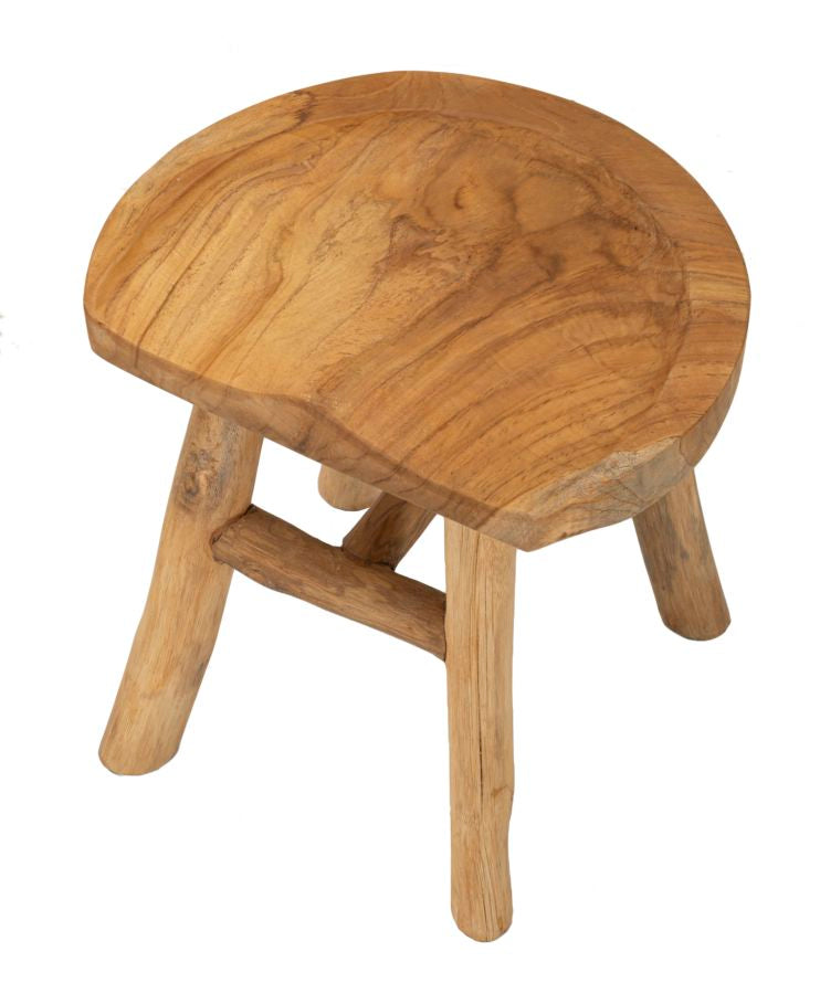 Hocker Sel Teak Holz Boho Chic Natur Handgefertigt Unikat