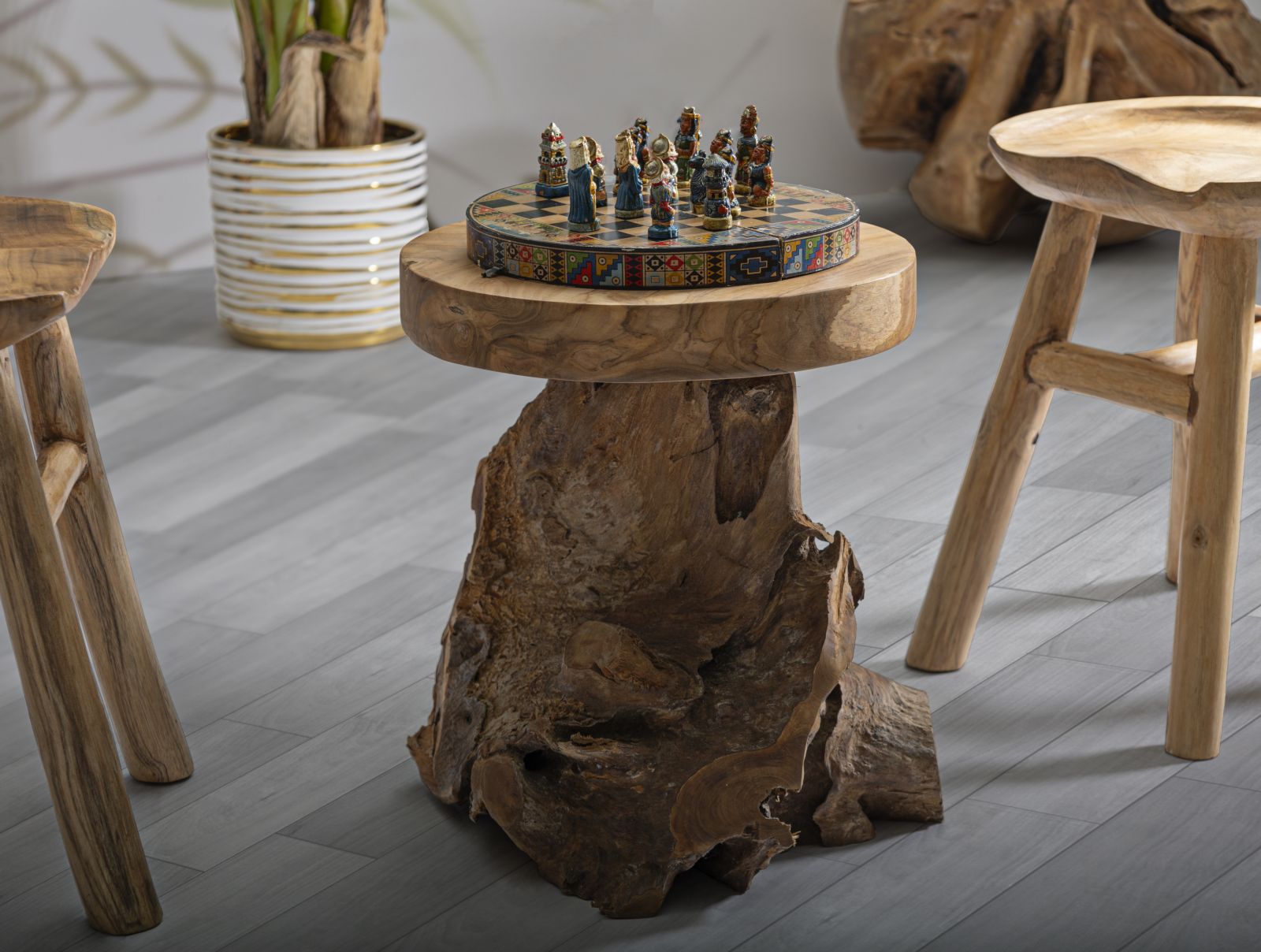 Beistelltisch Jamet Teak Holz Boho Chic Natur Unikat Massiv