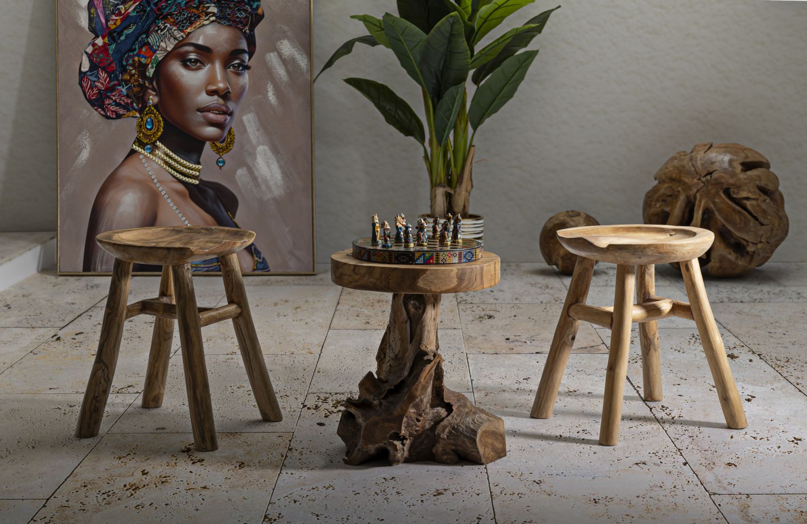 Beistelltisch Jamet Teak Holz Boho Chic Natur Unikat Massiv