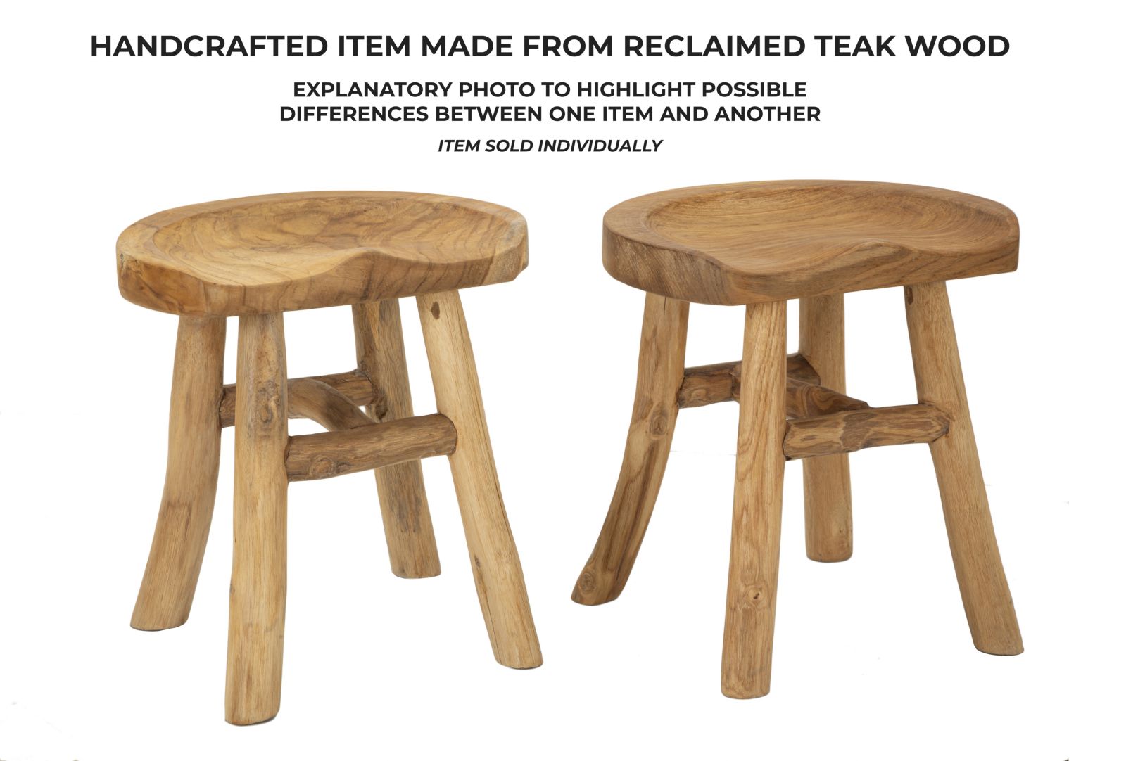 Hocker Sel Teak Holz Boho Chic Natur Handgefertigt Unikat